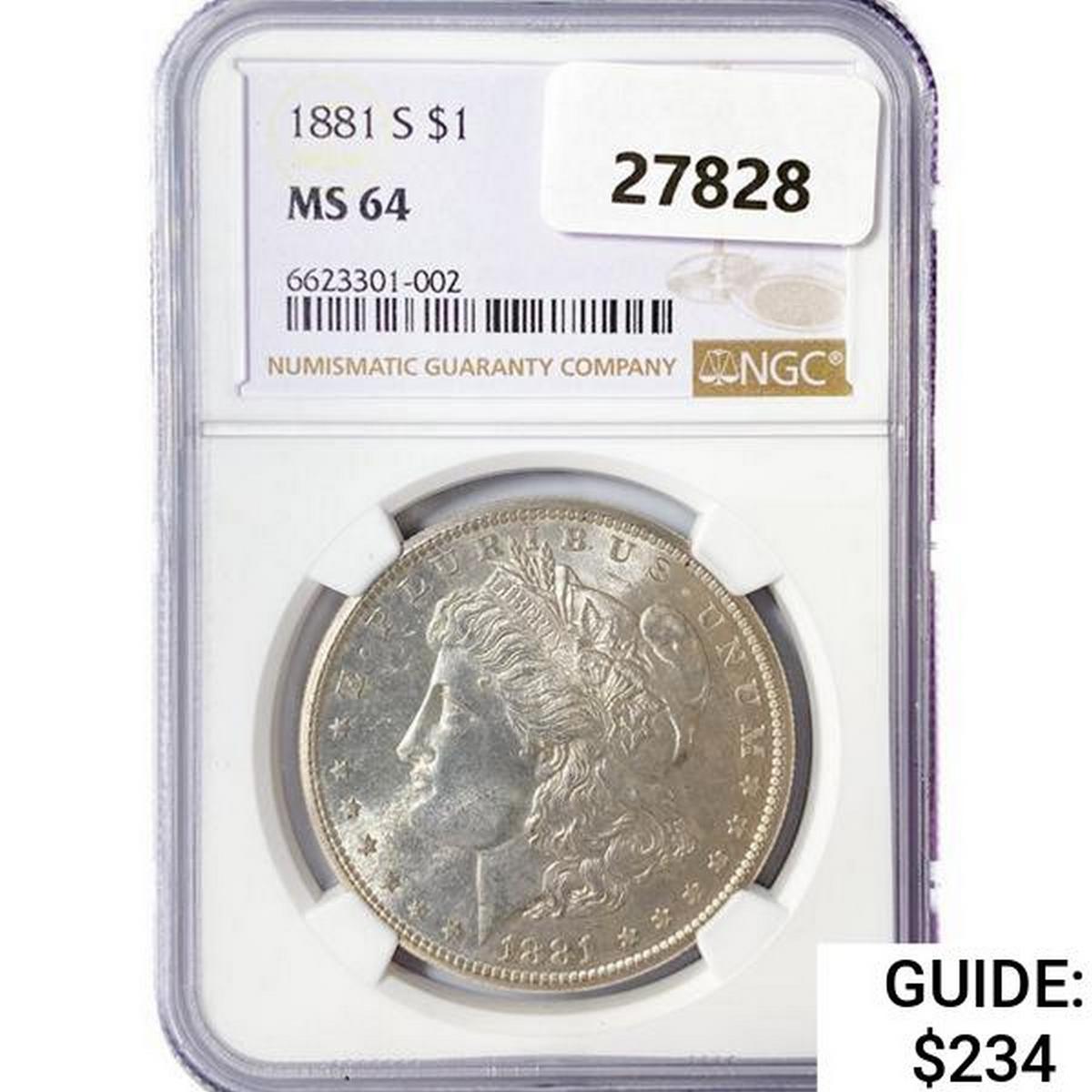 1881-S Morgan Silver Dollar NGC MS64