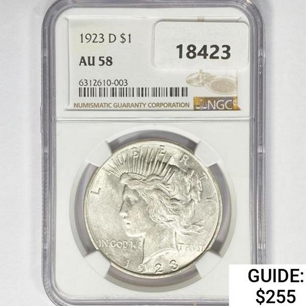 1923-D Silver Peace Dollar NGC AU58