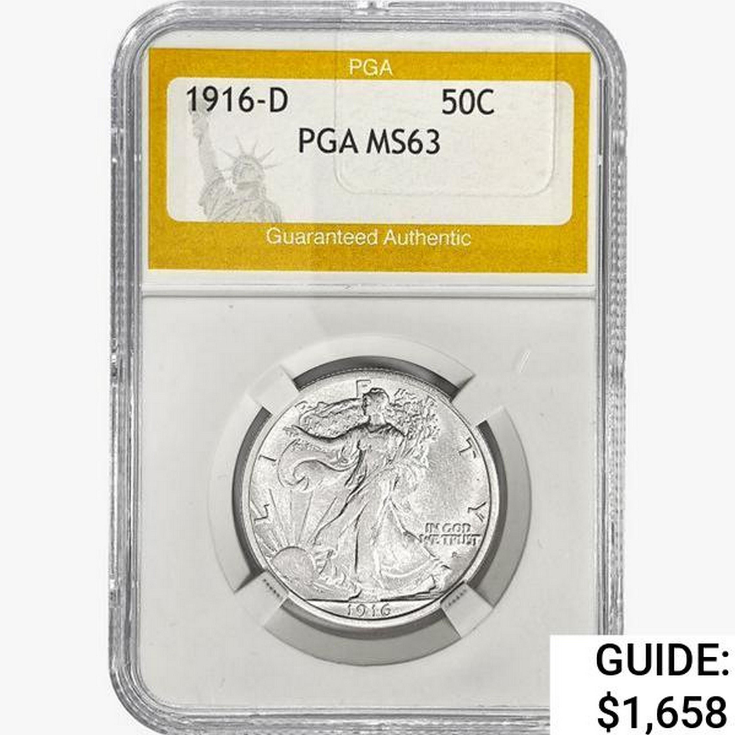 1916-D Walking Liberty Half Dollar PGA MS63