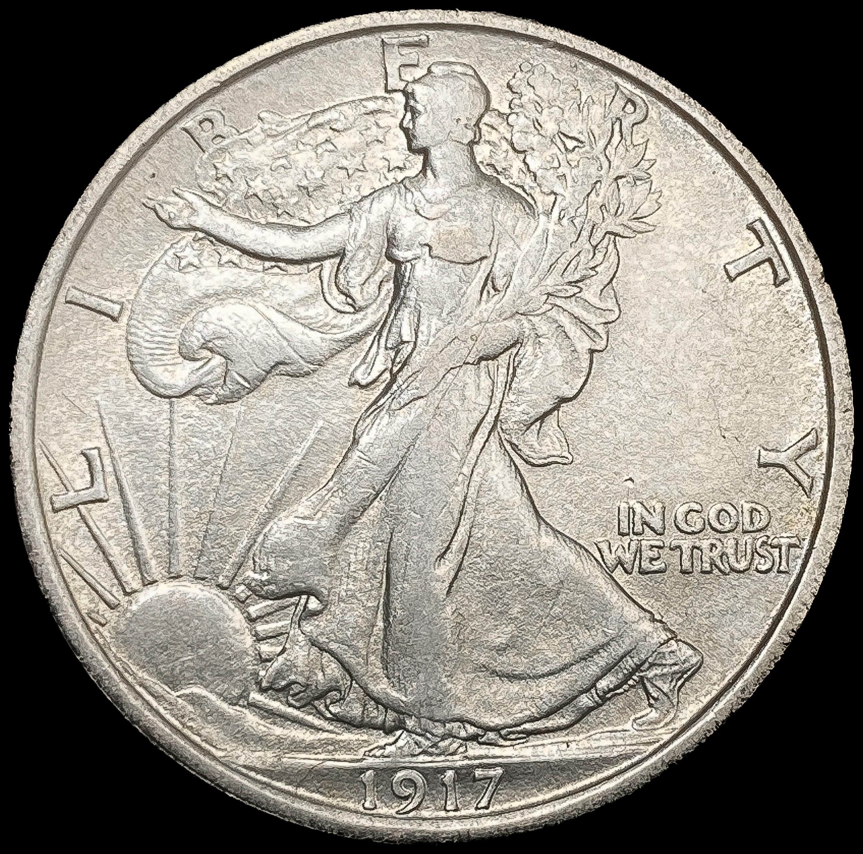 1917-S Walking Liberty Half Dollar NEARLY UNCIRCUL