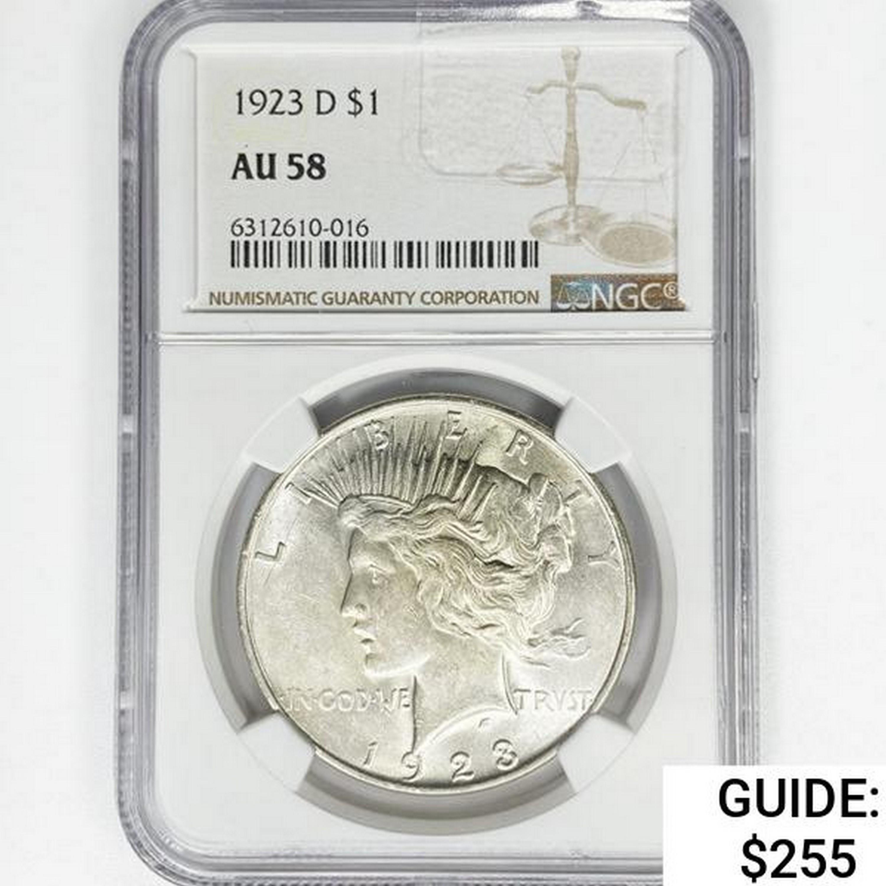 1923-D Silver Peace Dollar NGC AU58