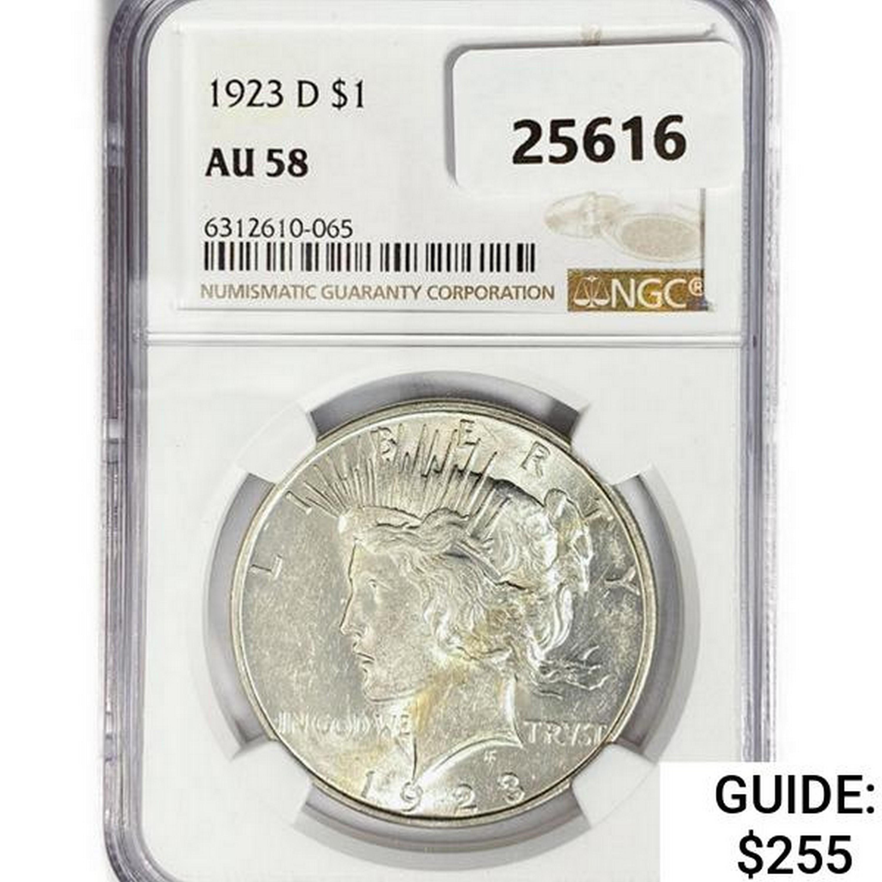 1923-D Silver Peace Dollar NGC AU58