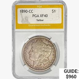 1890-CC Morgan Silver Dollar PGA XF40 Tailbar