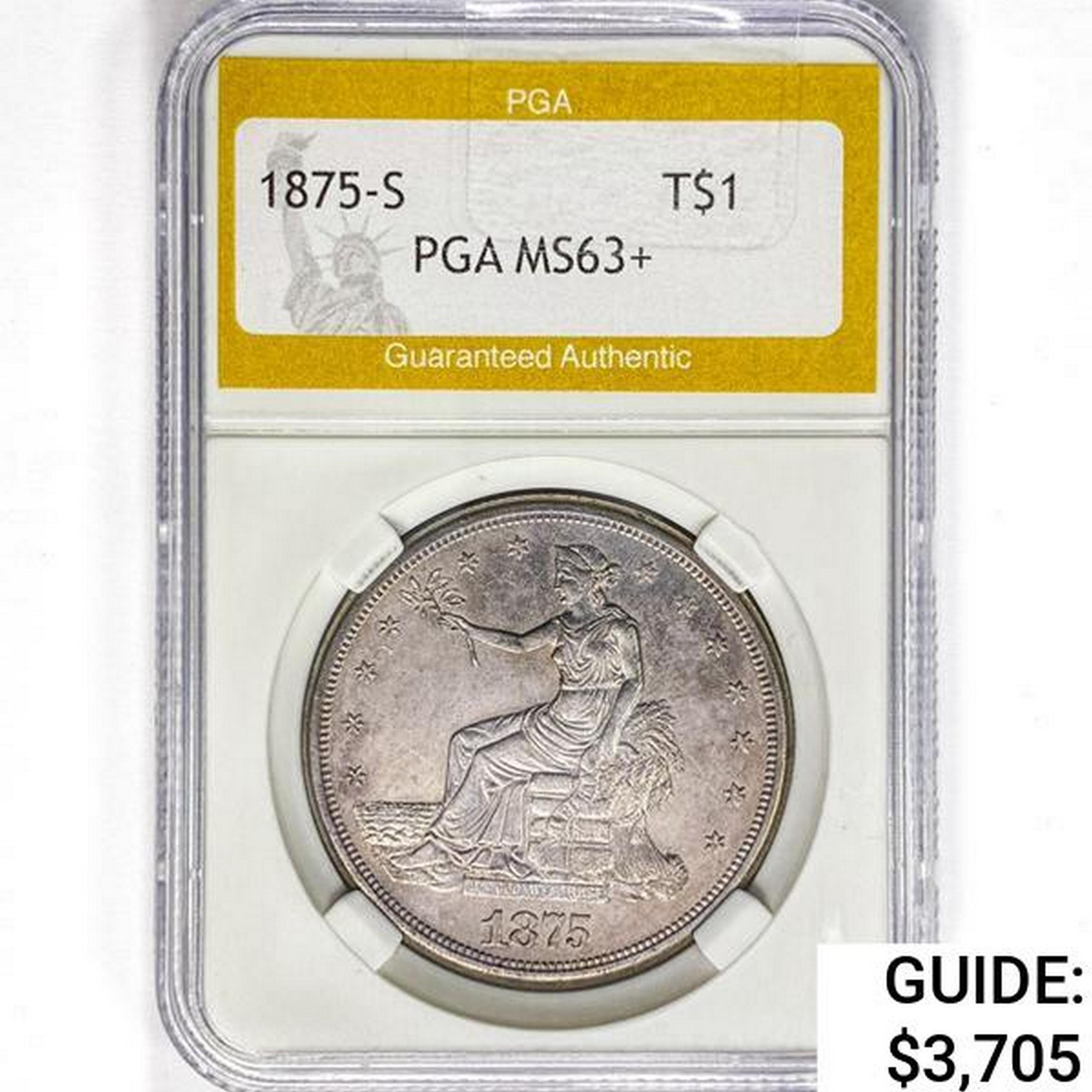 1875-S Silver Trade Dollar PGA MS63+