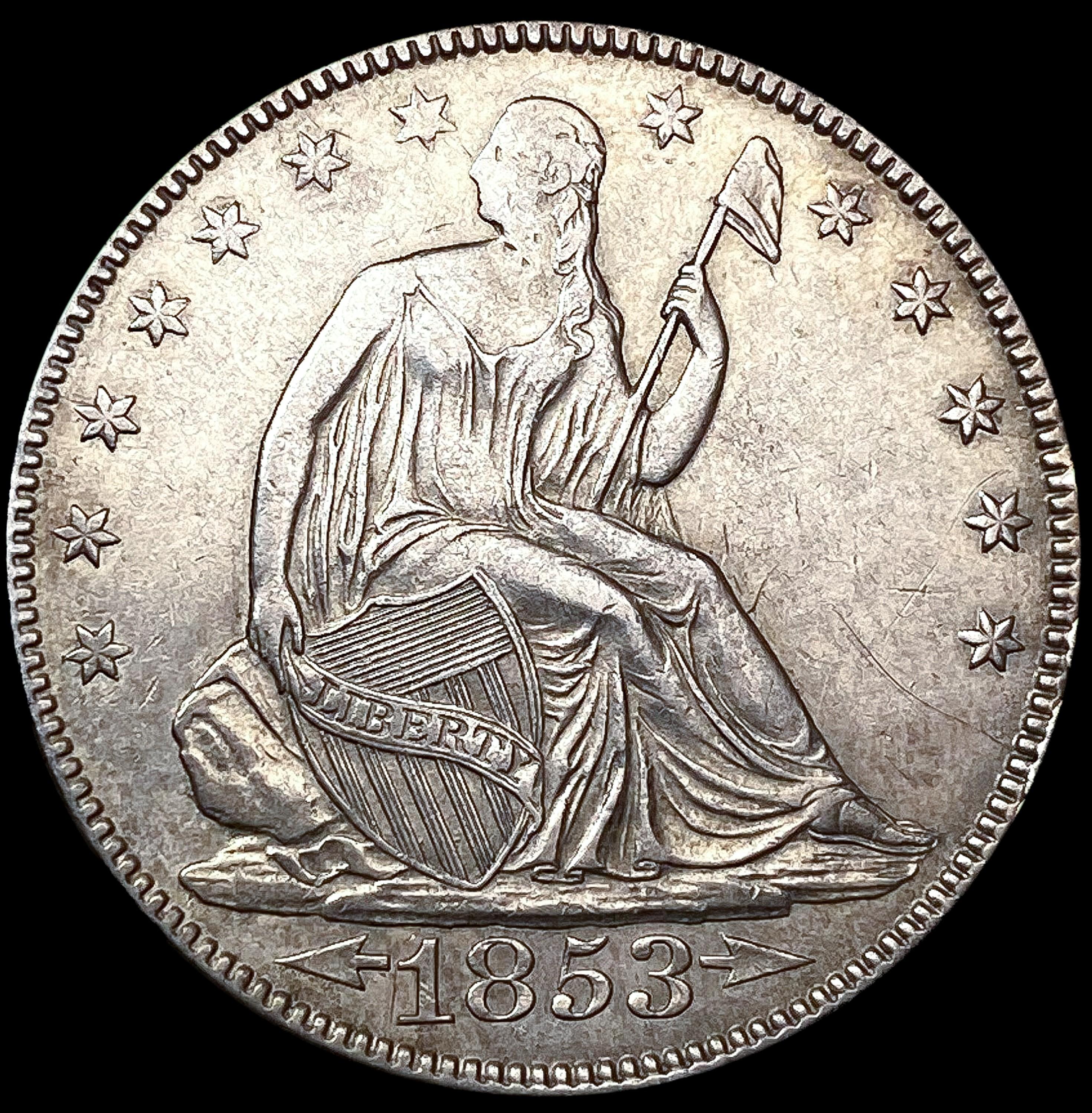 1853 Arws & Rays Seated Liberty Half Dollar UNCIRC