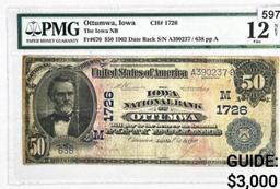 1902 $50 Ottumwa, IA National Bank Note PMG 12F