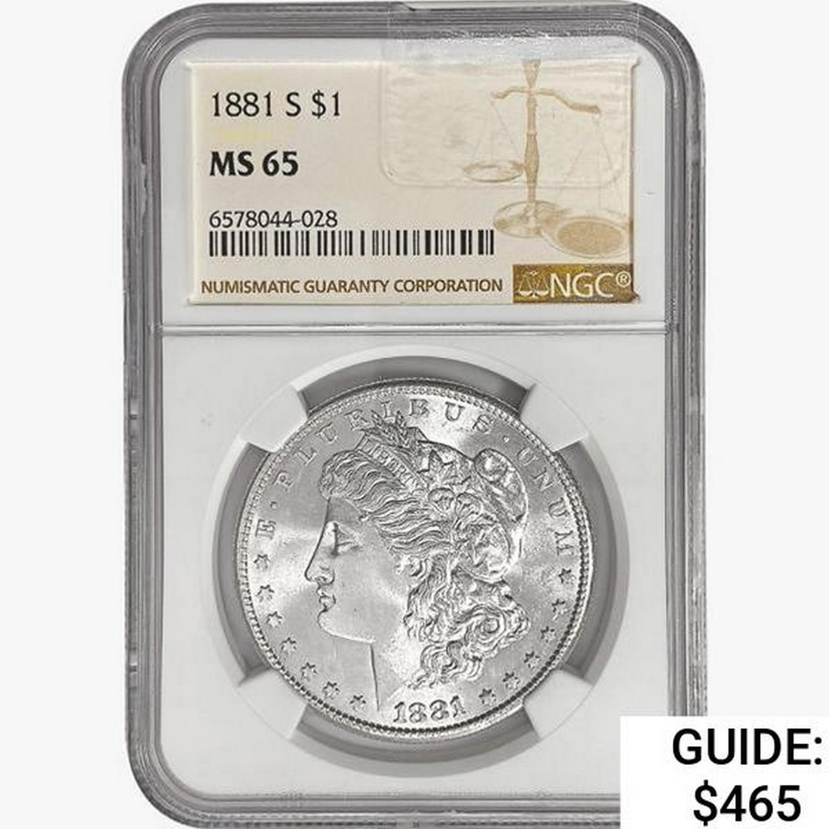 1881-S Morgan Silver Dollar NGC MS65