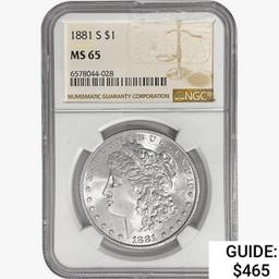 1881-S Morgan Silver Dollar NGC MS65