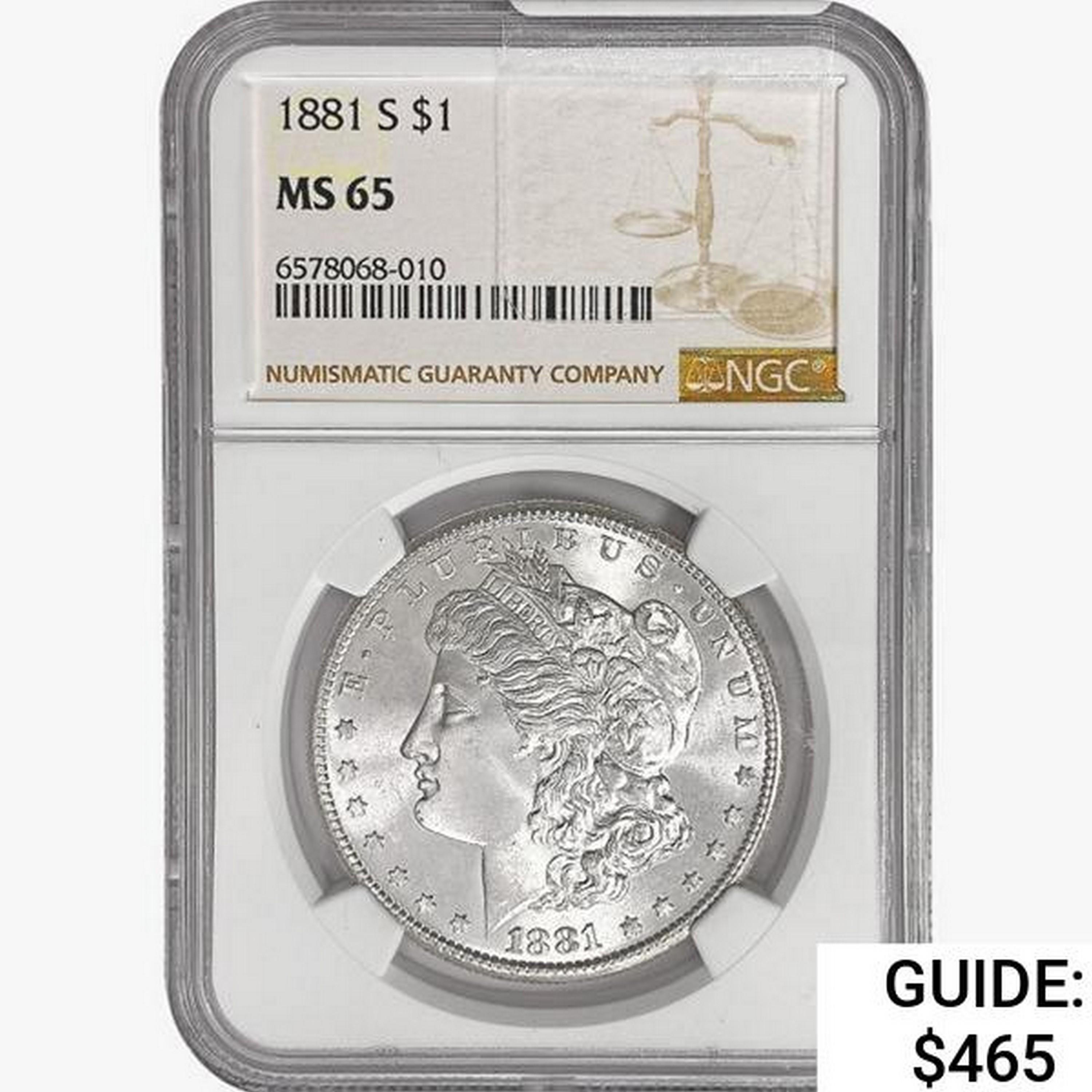 1881-S Morgan Silver Dollar NGC MS65