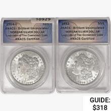 1882&1904 [2] Morgan Silver Dollar ANACS BU