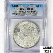 1921 Morgan Silver Dollar ICG MS65 End Of An Era