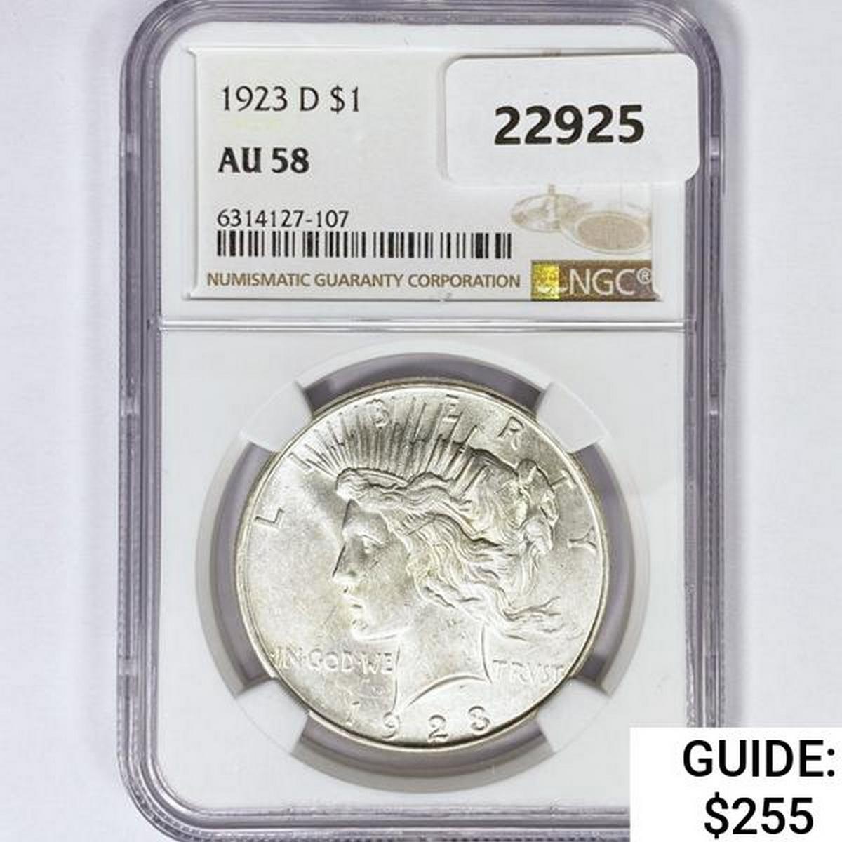 1923-D Silver Peace Dollar NGC AU58