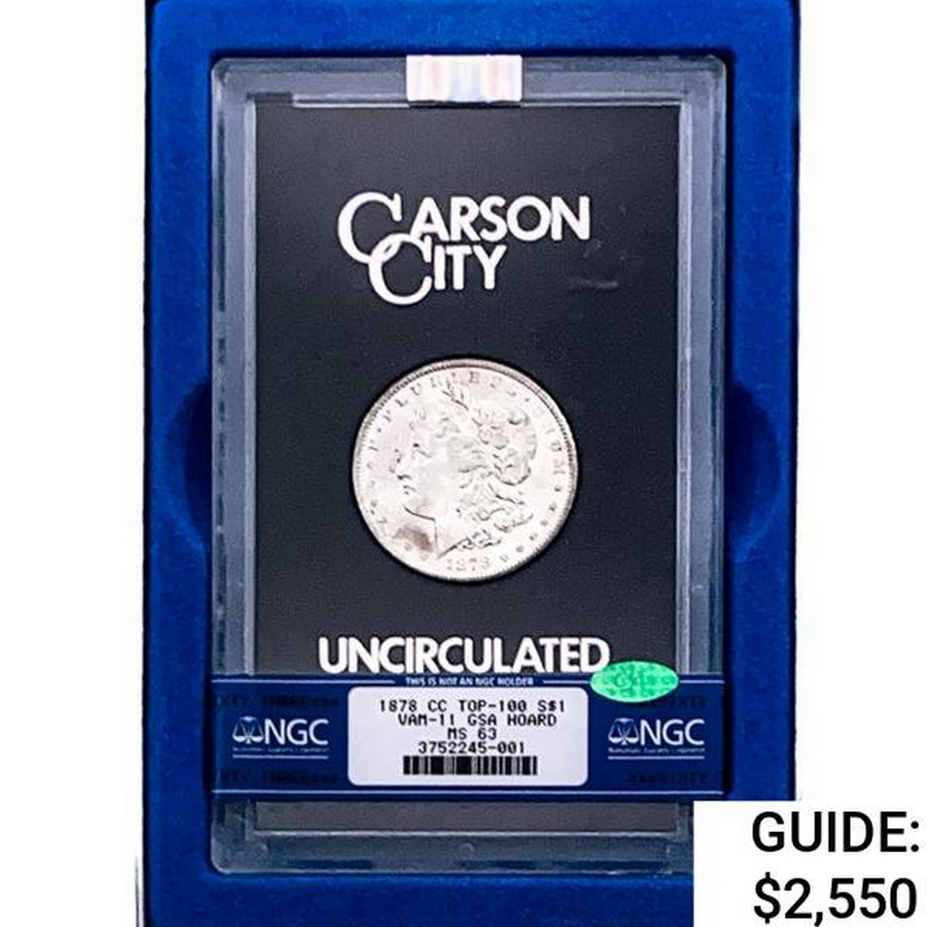 1878-CC Morgan Silver Dollar NGC MS63 CAC VAM-11 G