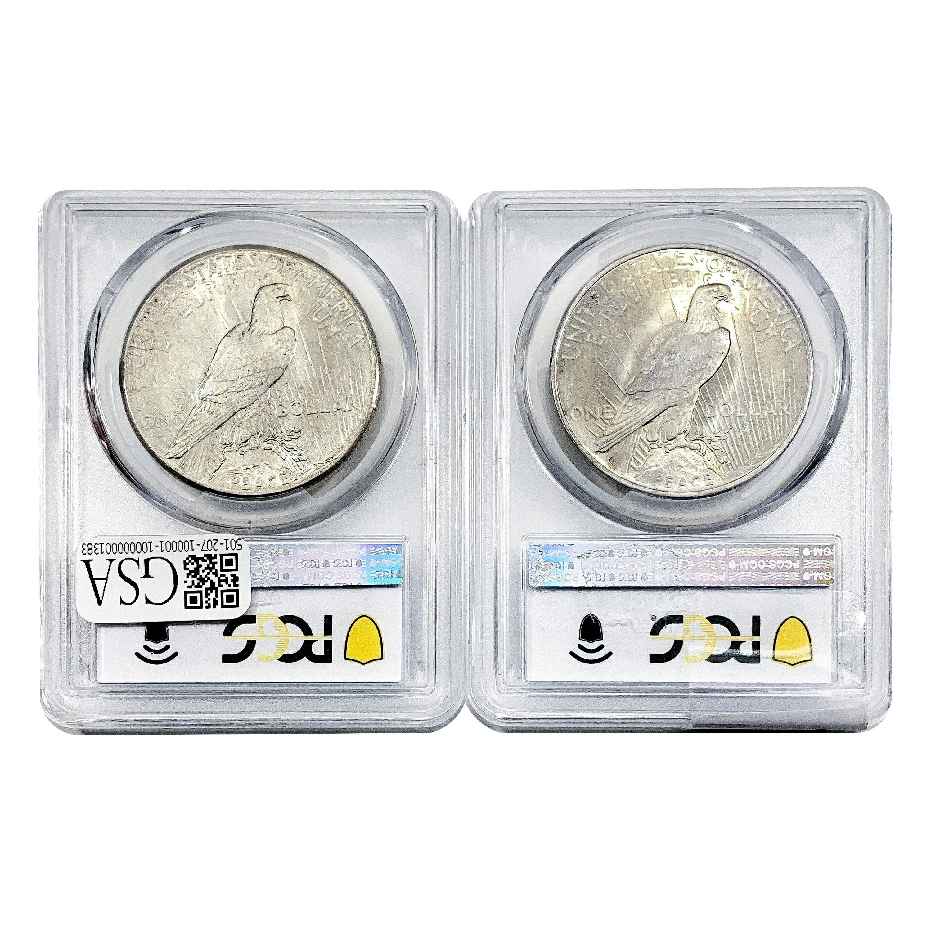 1924-1925 [2] Silver Peace Dollar PCGS MS63