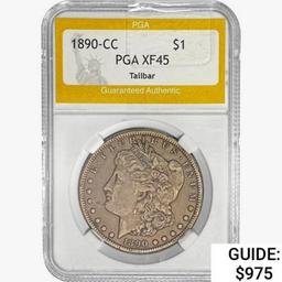 1890-CC Morgan Silver Dollar PGA XF45 Tailbar