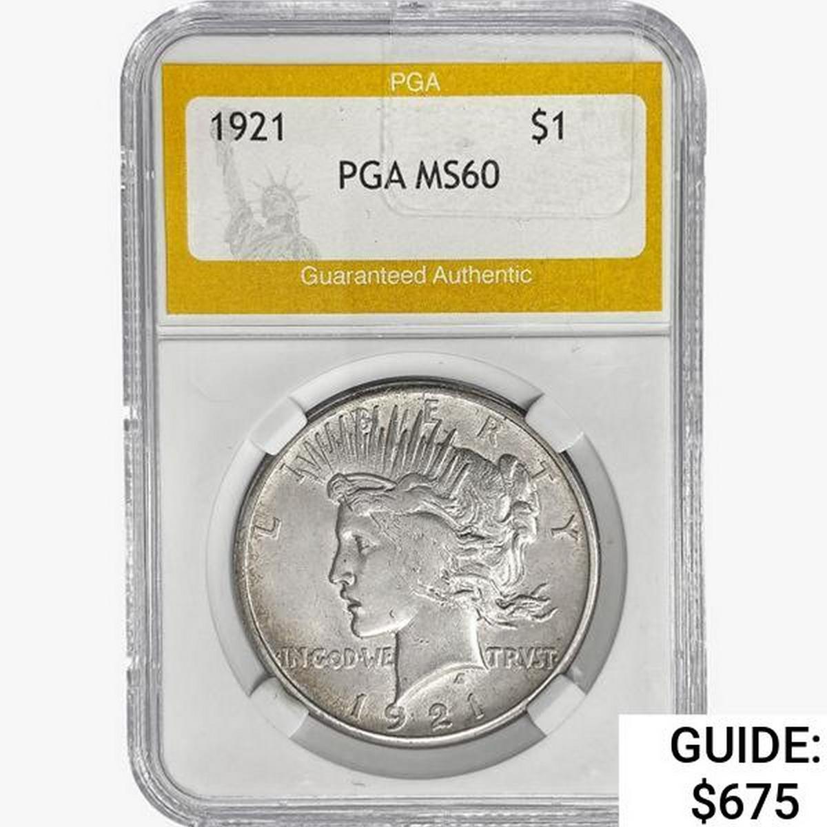 1921 Silver Peace Dollar PGA MS60