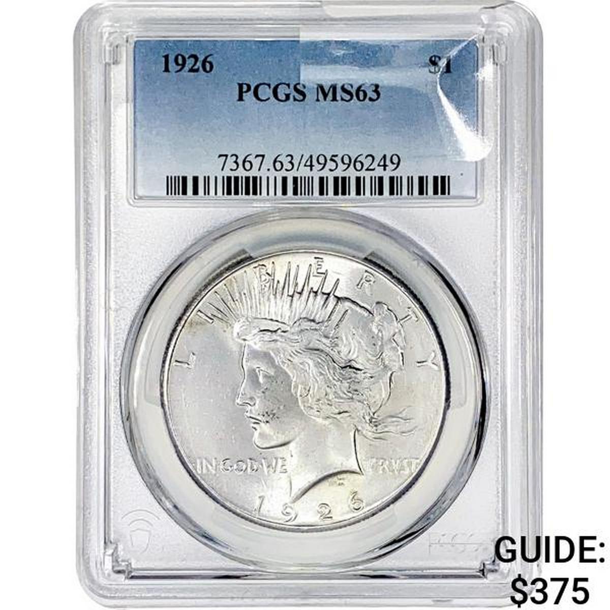 1926 Silver Peace Dollar PCGS MS63