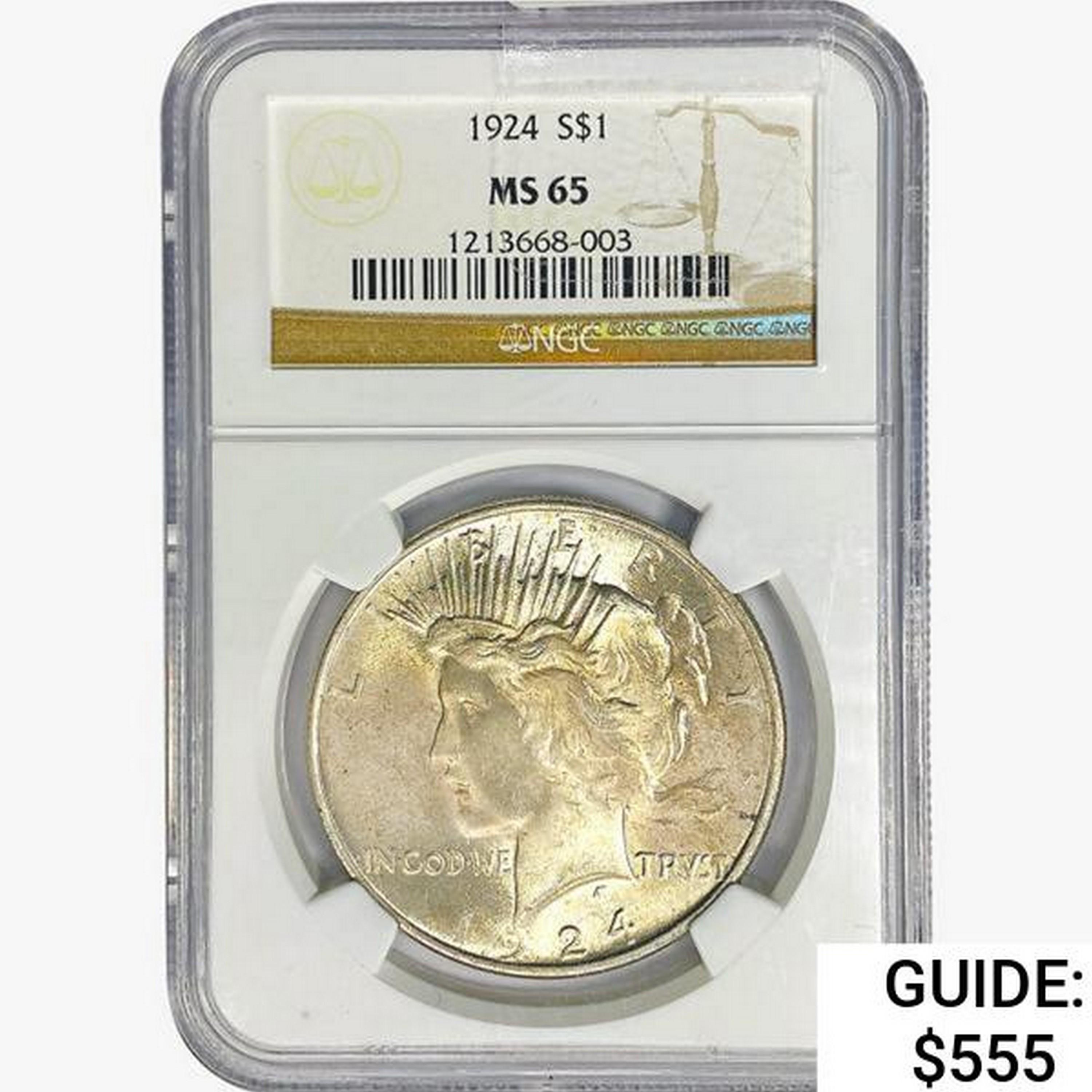 1924 Silver Peace Dollar NGC MS65