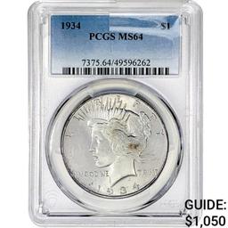 1934 Silver Peace Dollar PCGS MS64