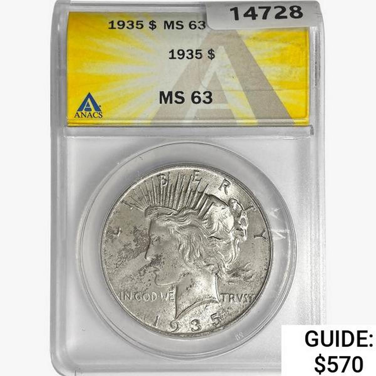 1935 Silver Peace Dollar ANACS MS63