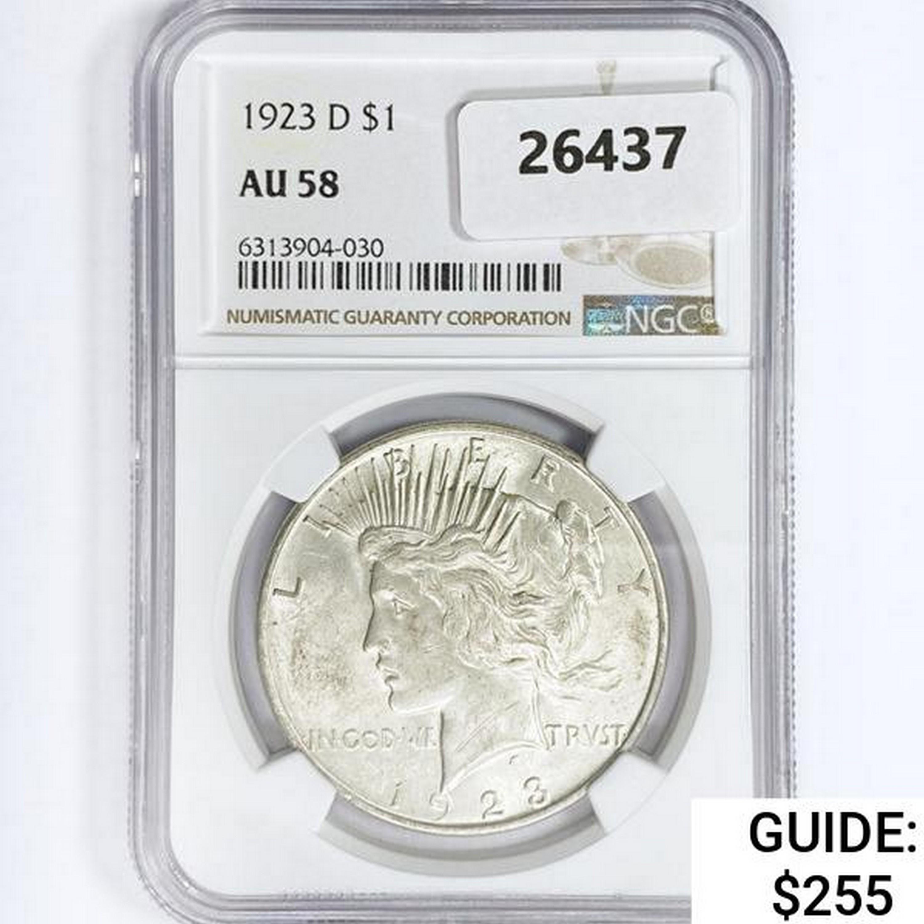 1923-D Silver Peace Dollar NGC AU58