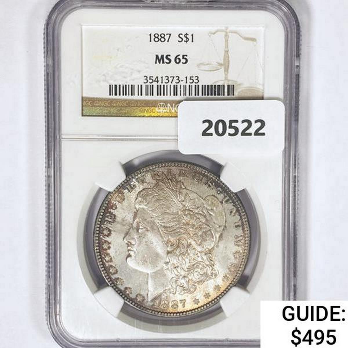 1887 Morgan Silver Dollar NGC MS65