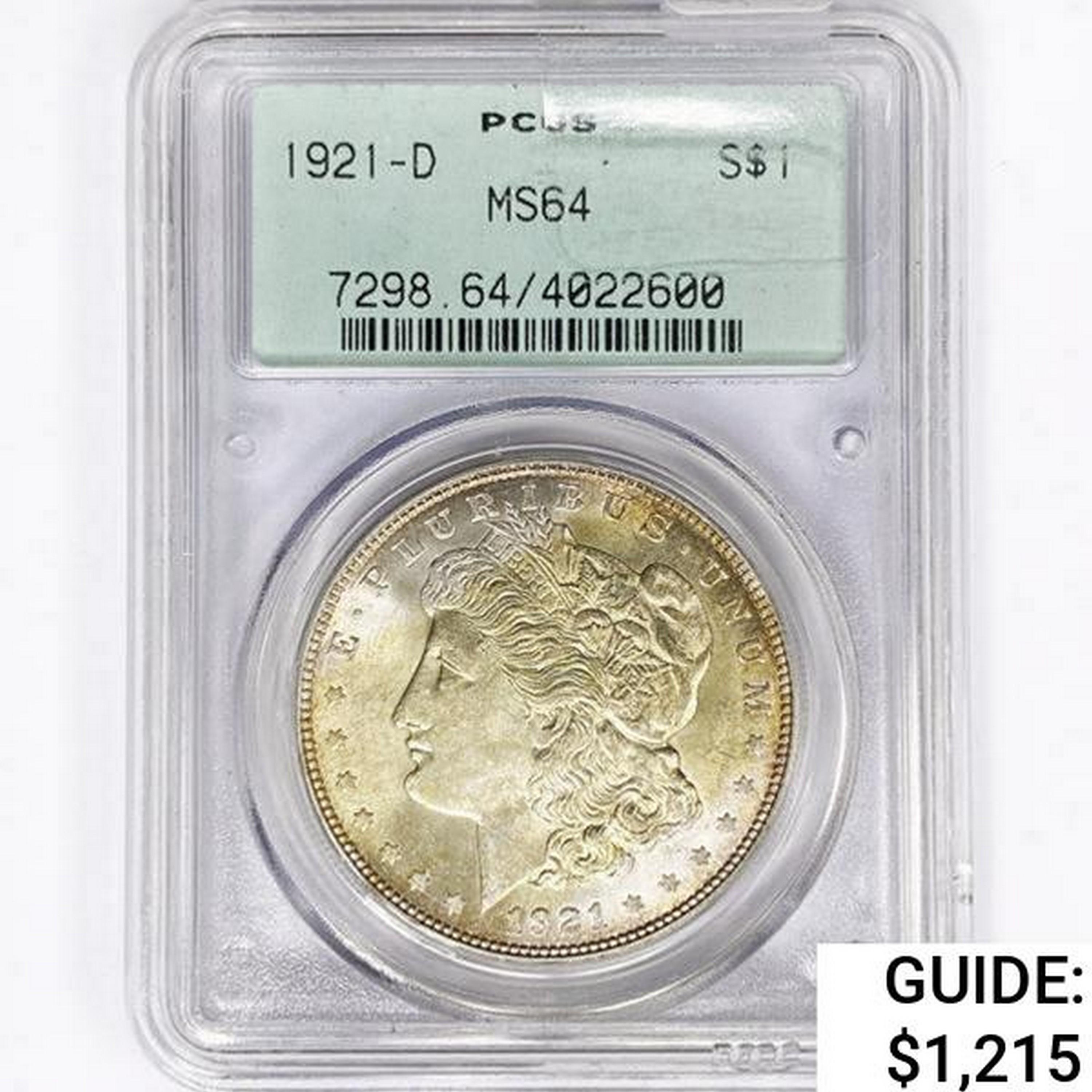 1921-D Morgan Silver Dollar PCGS MS64