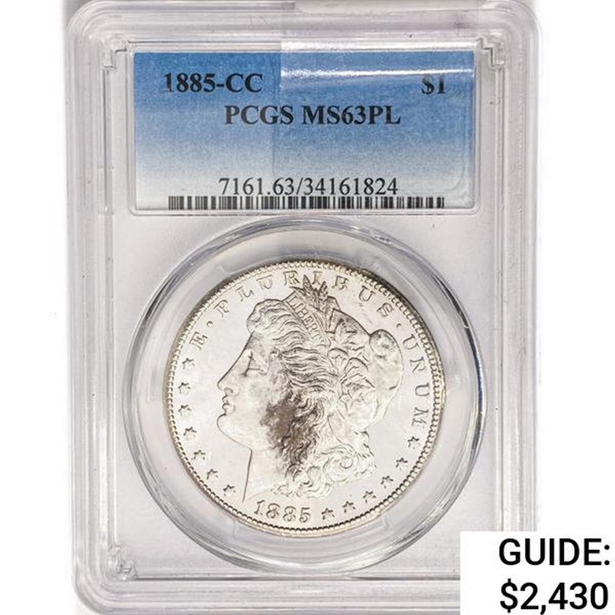 1885-CC Morgan Silver Dollar PCGS MS63 PL