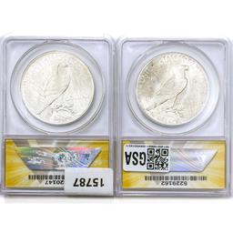 1923 [2] Silver Peace Dollar ANACS MS63/64