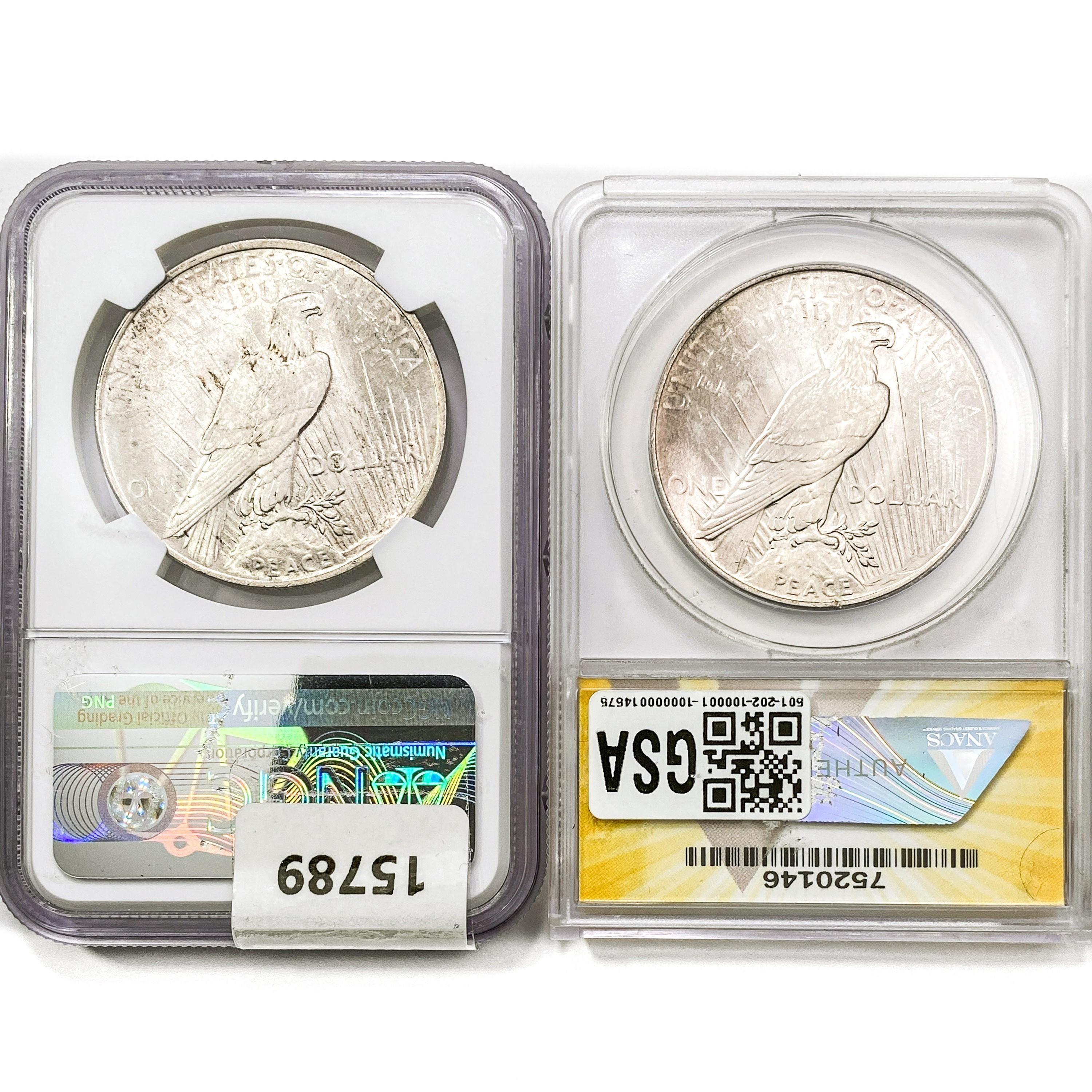 1923-1924 [2] Silver Peace Dollar NGC/ANACS MS62/6