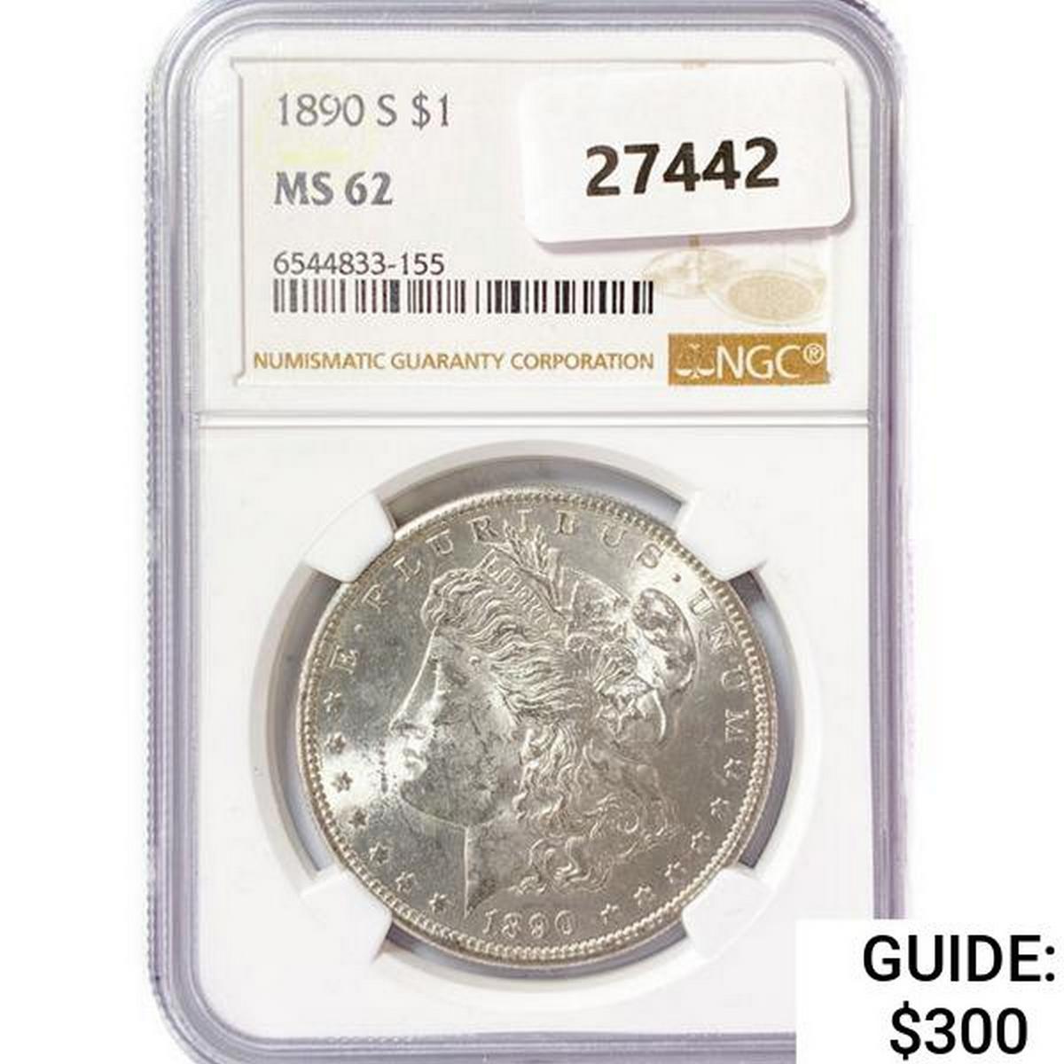 1890-S Morgan Silver Dollar NGC MS62