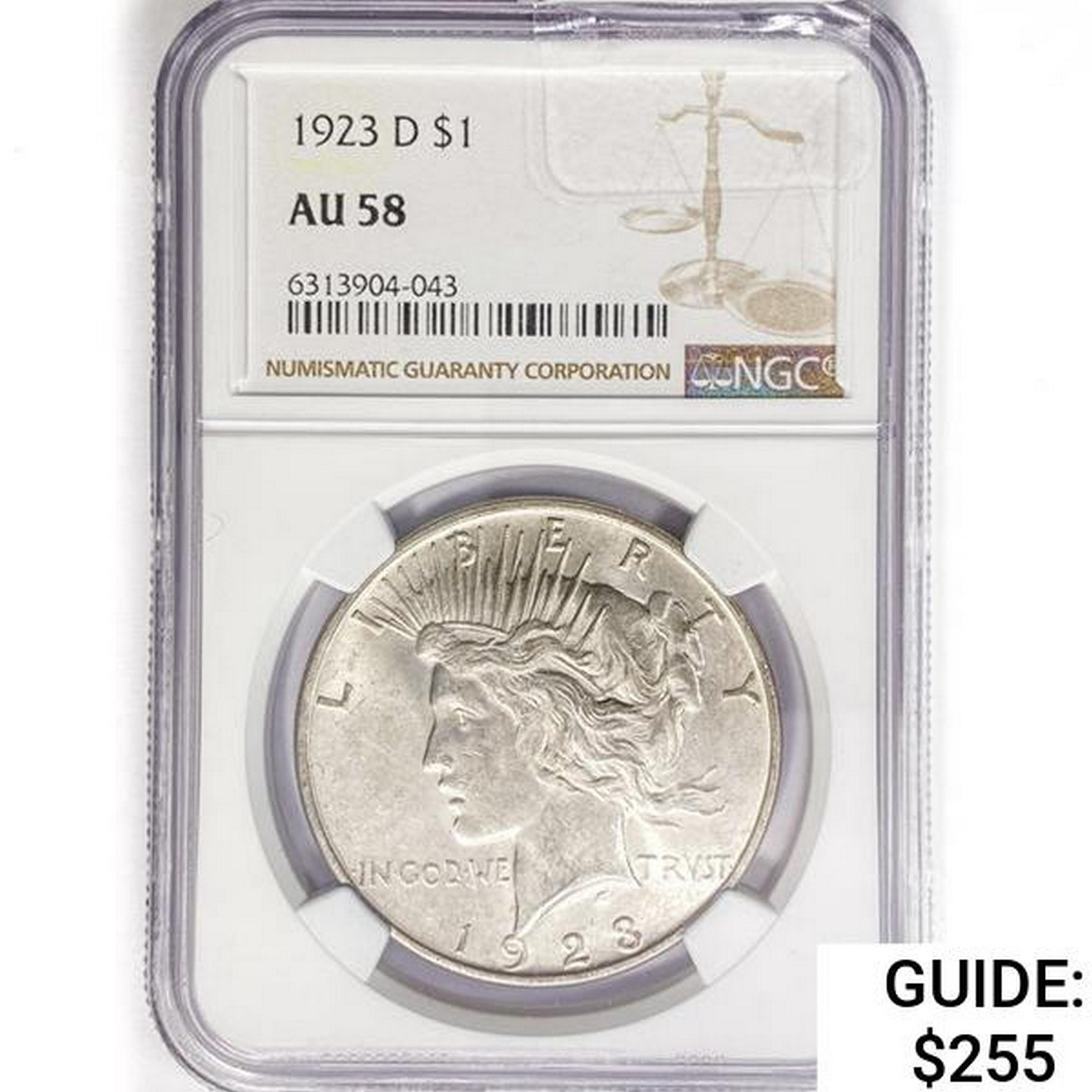 1923-D Silver Peace Dollar NGC AU58