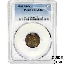 1909 VDB Wheat Cent PCGS MS64 BN