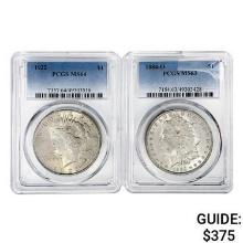 1884&1922 [2] Silver Dollars PCGS MS63/64