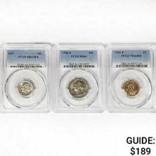 1947-1962 Set [3] 1C, 10C, 25C PCGS MS