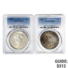 1922-1923 [2] Silver Peace Dollar PCGS MS63/64