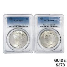 1923&1925 [2] Silver Peace Dollar PCGS MS64