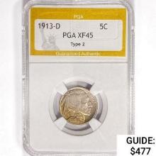 1913-D Buffalo Nickel PGA XF45 Type 2