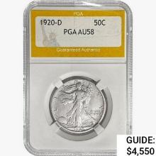 1920-D Walking Liberty Half Dollar PGA AU58