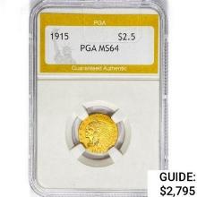 1915 $2.50 Gold Quarter Eagle PGA MS64