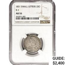 1831 Capped Bust Quarter NGC AU55 B-1,SM. Letters