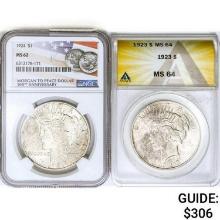 1923-1924 [2] Silver Peace Dollar NGC/ANACS MS62/6