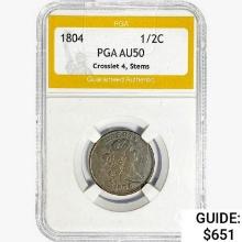 1804 Draped Bust Half Cent PGA AU50 Crosslet 4 Ste