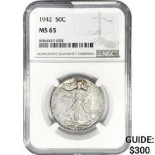 1942 Walking Liberty Half Dollar NGC MS65