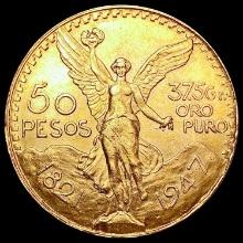 1947 50 Peosos Mexico Gold 1.2056oz CHOICE AU