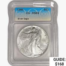 1986 American 1oz Silver Eagle ICG MS69