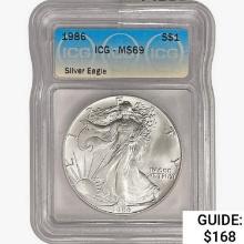 1986 American 1oz Silver Eagle ICG MS69