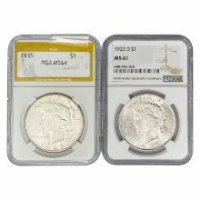 1923&1935 [2] Silver Peace Dollar PGA/NGC MS61/64