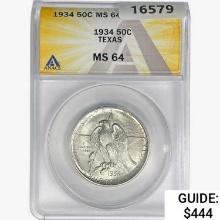 1934 Texas Half Dollar ANACS MS64