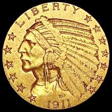 1911 $5 Gold Half Eagle LIGHTLY CIRCULATED